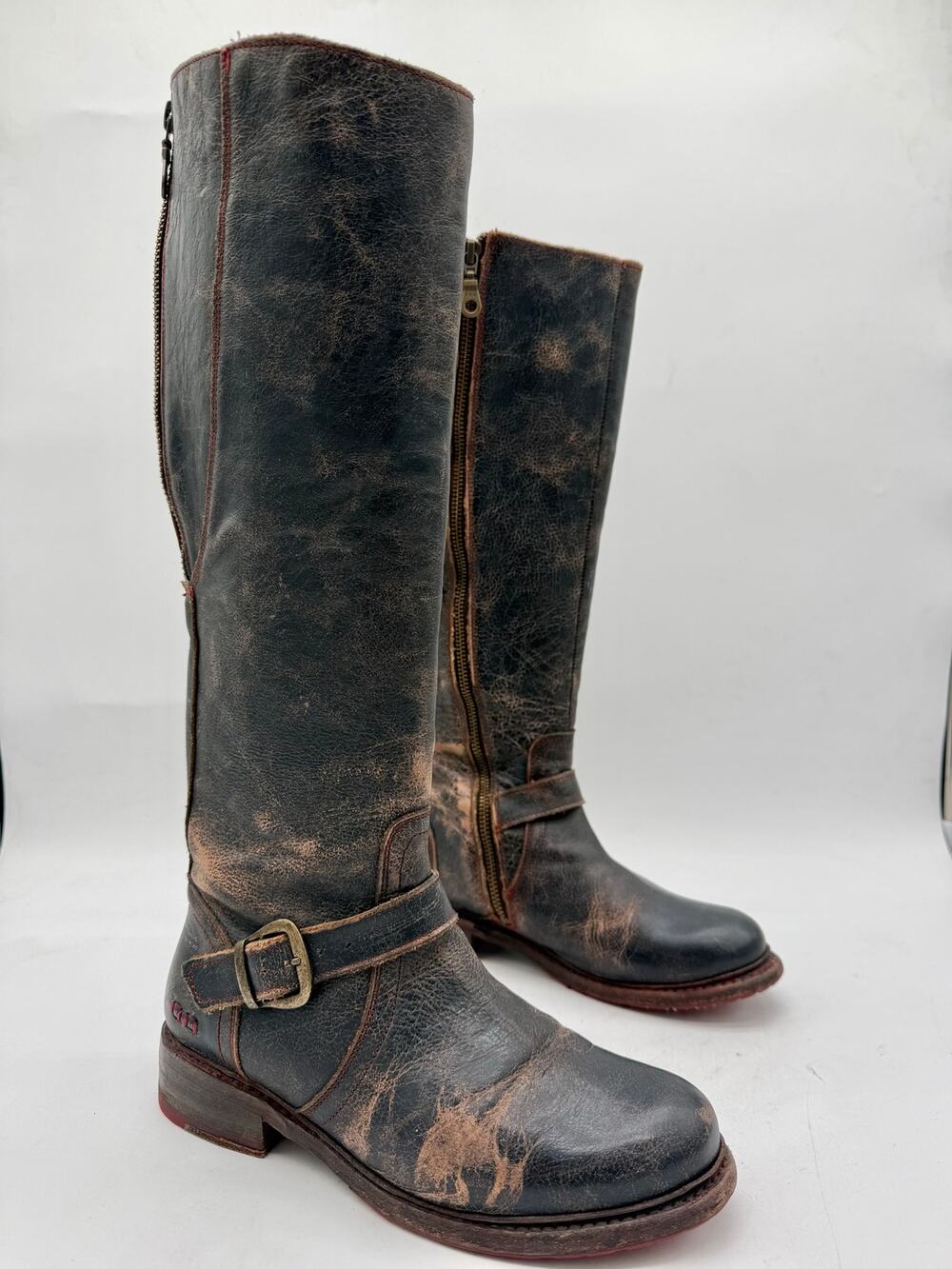Bed Stu Glaye Boots Women’s 8 Tall Leather Harness Moto Distressed Black